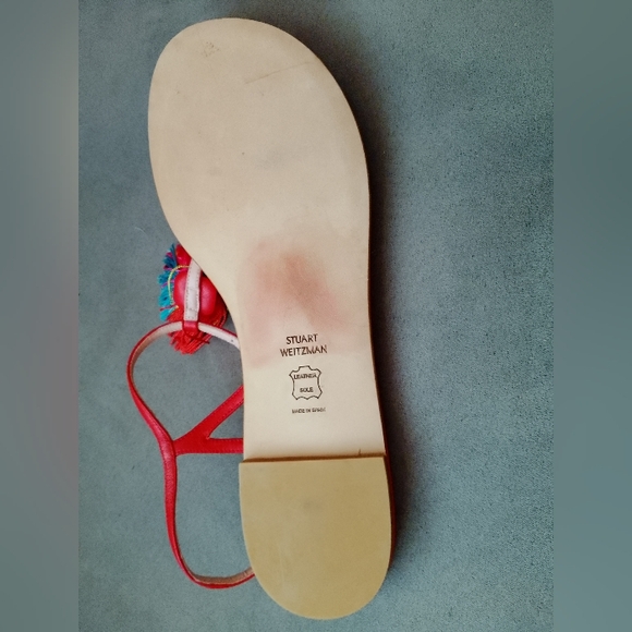 STUART WEIZTMAN Size 9.5 Vibrant Red Jabow Fringe Tassel Thong Sandals - Picture 12 of 16